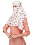 7 season's Cotton Scarf Cum Mask Universal Size Usable for vehicle Driver for sunlight UV protection White Printed Design For Girl & Women (Short Flower)