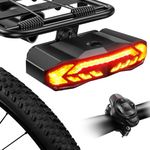 ZEXMTE Smart Bike Tail Light for Cargo Rack with Turn Signals Brake Light Auto On/Off Rechargeable Remote Bike Horn Alarm Rear Bike Light Reflector Bike Indicators Bicycle Tail Light with Rack Mount