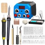 Wood Burner kit Wood Burning Tool Pen, Pyrography Tool Wood Burning Pen Kit Station 2-in-1 Solid-Point 100-700℃ Adjustable 110W LCD Digital Soldering Iron Tin with 30 Nibs, 2 Pyrography Pens