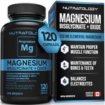Nutratology Magnesium Bisglycinate + Oxide - Relaxes Muscles, Improves Sleep Quality, Maintains Proper Muscle Functions, Balances Electrolyte Levels, Enhances Bone Density - 120 Capsules - 250MG/Cap