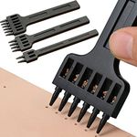 DXIA 3 Pcs Leathercraft DIY Tools,Leather Prong Punch,Steel DIY Diamond Lacing Stitching Chisel Set,Lacing Stitching Chisel,2+4+6 Prong Lacing Stitching Punch Hole, Hand Working Hole Craft Tool