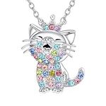 jagosen Silver Cat Necklace For Women Girls Colorful Cute Crystal Pendant Necklace Jewelry Gifts For Cat Lovers