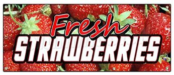 36"x96" FRESH STRAWBERRIES BANNER SIGN fruit stand cart signs produce farm