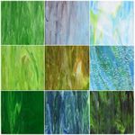KIPHEPI 9 Sheets Variety Textured Mixed Textures Stained Glass Sheets 6 x 6" Cathedral Art Glass for Crafts and Mosaic Making (Mixed-Green)