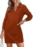 WIHOLL Womens V Neck Long Sleeve Mini Dress Fashion Office Holiday Party Dress Fall Winter Comfy Sweatshirt Dress Soft Lightweight Caramel S