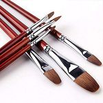 Filbert Paint Brushes Set, 6 PCS Artist Brush for Acrylic Oil Watercolor Gouache Artist Professional Painting Kits with Red Sable Hair, Well-Balance Long Wooden Handle