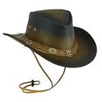 Men Distressed Brown Leather Hat (2