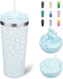 BJPKPK 22oz Tumbler With lid And Straw Stainless Steel Travel Coffee Mug Insulated Tumblers Cups,Light Blue Leopard