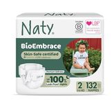 Naty BioEmbrace Baby Newborn Nappies | Sensitive Skin Safe Certified | Leak Protection up to 100% | Plant-Based Teddy Softness, Premium Comfort | Chlorine-Free | Size 2 (3–6kg), 132 Count