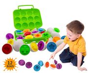 Beakabao 12pcs Color and Shape Matching Egg Set Montessori Toddler Education Classification Toys for Fine Motor Skills of The Fingers Muscles, Preschool Children Smart Puzzles Easter Gifts (Green)