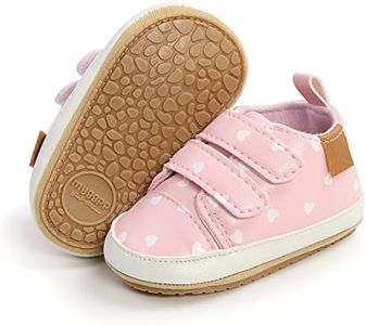BABSMULY Baby Boys Girls Shoes Non-Slip Rubber Sole High-Top PU Leather Sneakers Infant First Walking Shoes Toddler Crib Newborn Loafers Flats.(Pink-White, 12-18 Months)