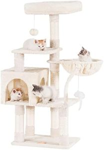 Heybly Cat Tree with Toy, Cat Tower condo for Indoor Cats, Cat House with Padded Plush Perch, Cozy Hammock and Sisal Scratching Posts, Beige HCT004SM