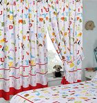 KIDZ KOLLECTIONZ 66" x 72" ABC, Curtains With Tie Backs, Alphabet Numbers Animals, Multi Coloured White Red Blue Green Yellow