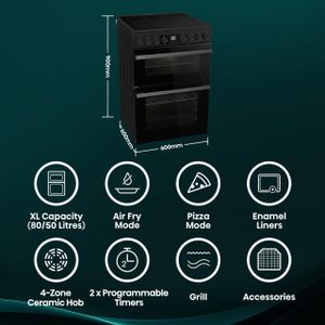 Hisense 60cm Electric Cooker – Black Freestanding Oven