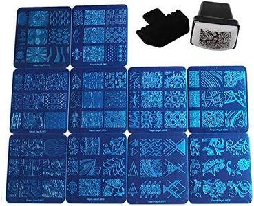 FingerAngel 10 Stamping Plate Mix Design Nail Template +1 Nail Stamper + 1 Scraper Nail Art Image Stamp Stamping Nail Art Plate Manicure Template Nail Art Tools