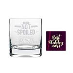 TheYaYaCafe Yaya Cafe Birthday Gifts for Husband Not Spoiled by My Wife Engraved Conical 350 ML Whiskey Glass with Coaster, Anniversary