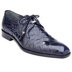 Belvedere Lago Genuine Alligator Men's Plain Toe Dress Shoes 14010, Navy, 9