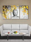 999STORE Lord Buddha Face Painting for Living Room | Set of 3 Large Wall Hanging Buddha Canvas Painting Decor | 54X30 Inches- Canvas Framed