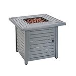 Fire Mountain Garden Fire Pit - Square, Outdoor, Gas Fire Pit Table, Regulator & Protective Cover Included, 76cm, Contemporary Grey Slatted Design, 13kW