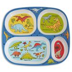 Tyrrell Katz Toddler Divider Plate in Blue with 4 Sections and Dinosaurs Design - Dishwasher Safe Melamine Kids Compartment Tray - 24 x 21 x 2 cm