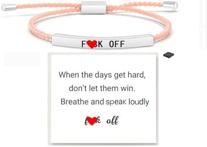 LIU JUN Fck Off Motivational Tube Bracelet For Women, Adjustable Hand Braided Wrap Stainless Steel Inspirational Gifts Jewelry, Medium, Nylon, no gemstone