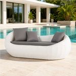 DEVOKO Outdoor Wicker 2 Seater Patio Garden Daybed All Weather Resistant Furniture with Soft Comfortable Cushion for Deck, Porch, Poolside, Terrace, Backyard (White & Grey)