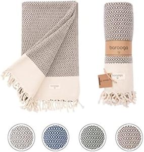 BAROOGA Turkish Beach Towel | 100% Cotton, Prewashed, 90 x 180 cm |Premium Diamond Weave Peshtemal Blanket for Bath, Beach, Pool | Quick Dry, Sand Free