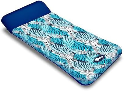 Aqua Oversize Supreme Fabric Covered 18-Pocket Inflatable Contour Lounge, Luxury Fabric, Suntanner Pool Float, Heavy Duty, Blue Ferns