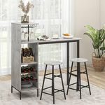 TANGZON 3 Pieces Bar Table Set, Steel Frame Dining Table and 2 Stools with Wine Racks, Glass Holders, Open Shelves & Footrest, Breakfast Dining Furniture Sets for Home Kitchen Pub Cafe (Grey)