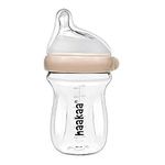 haakaa Gen.3 Natural Glass Baby Bottle -Wide Neck Anti-Colic Variable Flow Nipple - 6M+ Breastfed Babies Newborn Registry Essentials,BPA-Free, 6 oz/180 ml, Peach