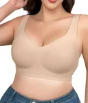 SHAPERX Seamless Oversized Bras for Women No Underwire V Neck Everyday Bra Comfortable Cloud Feel Wireless Padded Womens Bras, SZ8026-Beige-3XL-D+