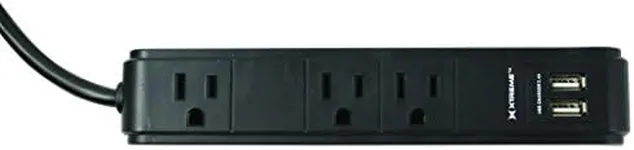 Xtreme XWS8-0110-BLK 3 Outlet Power Strip with 2 USB Ports, Black