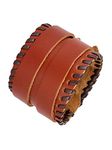 Zivom® Brown Leather Black Border Stitched Buckle Free Size Bracelet For Men