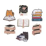 FOVIUPET 7pcs Cartoon Books Enamel Pins with Beige Velvet Bag, Magic Book Badges Cute Collar Brooch Decorative Lapel Pins for Backpack Clothing Learning Gifts for Teacher Student Readers Book Lovers,