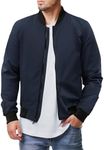 COOFANDY Mens Casual Jacket Fashion Windbreaker Fall Winter Front Zip Flight Ribbed Jackets Navy Blue M