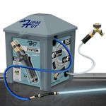 Hose Hut Management System, Water Hose Holder Perfect for Hose Storage Outside, Saltwater Version All-in-One Hose Storage Box Includes 3 Hoses & Accessories, Gray-RV/Recreational