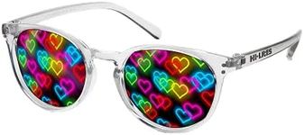 HI-LITES Special Effect Light Changing/Light Diffraction Glasses - Heart Effect Lenses - Designer Style, Clear, One Size