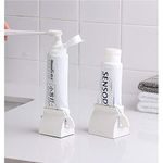 Toothpaste Roller Squeezer Set of 2 Rolling Tube Toothpaste Holder Stand Bathroom Organizer (White) (2Pack-White)