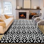 Unirea Geometric Shag Area Rugs for Bedroom Living Room, 5x8 Feet Machine Washable Large Rug Memory Foam Fluffy Carpet for Kids Room Dorm Nursery Classroom Play Mat Accent Home Decor, Black