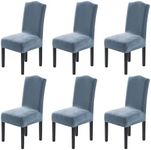 H.VERSAILTEX Velvet Dining Chair Covers Stretch Chair Covers for Dining Room Set of 6 Parson Chair Slipcovers Chair Protectors Covers Dining, Soft Thick Solid Velvet Fabric Washable, Stone Blue
