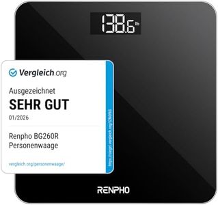 RENPHO Personenwaage, Körperwaage mit Hochpräzisions-Sensoren, Personen Digitalwaage mit Step-On-Technik, Gewichtswaage aus Sicherheitsglas, 10.2" x 10.2", Schwarz-BK