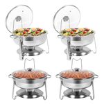 BriSunshine 4 Packs Round Chafing Dish Buffet Set, 4 QT Stainless Steel Chafing Dishes with Glass Lid & Lid Holder, Catering Food Warmers for Parties Buffet Weddings Events