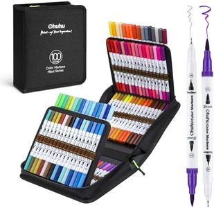 Ohuhu Markers for Adult Coloring Books: 100 Colors Brush Pens Dual Brush Fine Tip Drawing Pens Water-Based Coloring Markers for Kids Adults Artist Calligraphy Sketching Bullet Journal