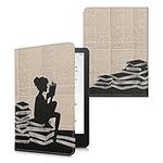 kwmobile Case Compatible with Amazon Kindle Paperwhite 11. Generation 2021 Case - PU Cover w/Strap - Girl and Books Black/Beige