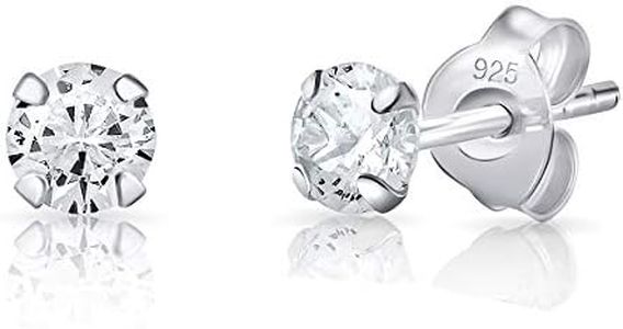 Pendientes Circonita Plata - Pendientes Brillantes Mujer - Pendientes Hombre Diamante 4 mm - Pendientes para Hombre Plata - Aretes de Plata Mujer - Pendientes de Plata Mujer