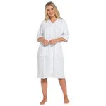 Daisy Dreamer Women's Terry Zip Through Robe 100% Cotton Towelling Dressing Gown Ladies Bath Robes, White 16-18