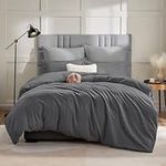 WAVVE Super King Size Duvet Cover Set – Superking Grey Duvet Cover 220 x 260 cm with 2 Pillowcases 50 x 75 cm, Washed Microfiber Bedding Set with Zipper Closure, Soft and Comfortable