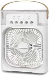 Evaporative Air Cooler with LED Nightlight, Portable USB Ports Air Conditioner Humidifier with Timer & 5 Sprays, 3 Wind Speeds & 3 Spray Modes Mini Desk Fan for Home, Office, Bedroom, Table (White)