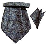 VOICI France Men's Cravats Ascot Neck Tie Pocket Square Combo Satin Microfiber fabric Free Size (GRAY)