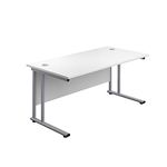 Office Hippo Heavy Duty Rectangular Cantilever Office Desk,Home Office Desk,Office Table,Integrated Cable Ports,PC Desk For Office or Home,5 Yr Wty By Office Hippo-Silver Frame/White Top,140cm x 80cm